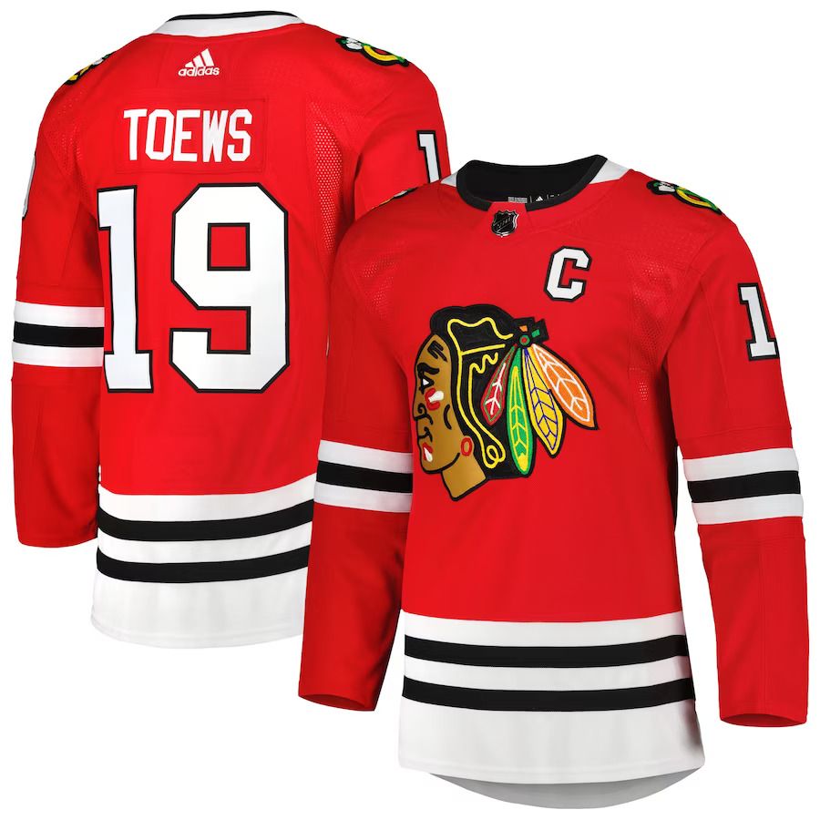 Men Chicago Blackhawks 19 Jonathan Toews adidas Red Captain Patch Home Primegreen Authentic Pro Player NHL Jersey